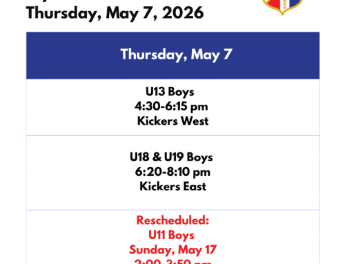 ALERT:  May 7, RESCHEDULED U11 BOYS only to May 17